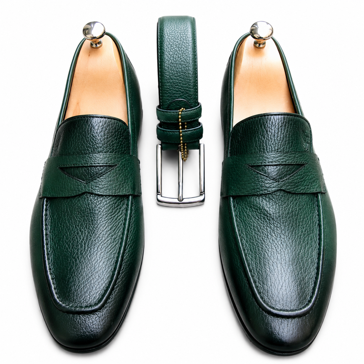 Stitch & Grain Emerald Green Leather Penny Loafers with Matching Belt
