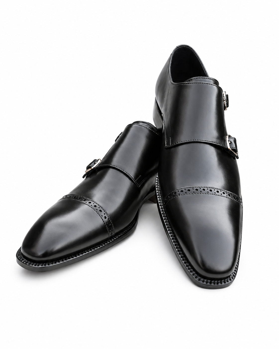 Stitch & Grain Men's Premium Black Double Monk Strap Leather Shoes