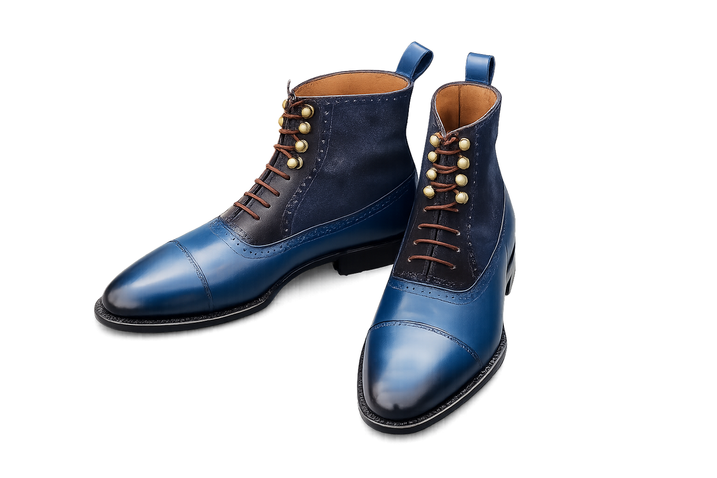 Stitch & Grain Navy Cap-Toe Heritage Boots – Handcrafted Suede & Leather Dress Boots