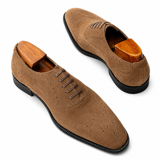 Stitch & Grain Classic Tan Suede Wingtip Oxford Shoes