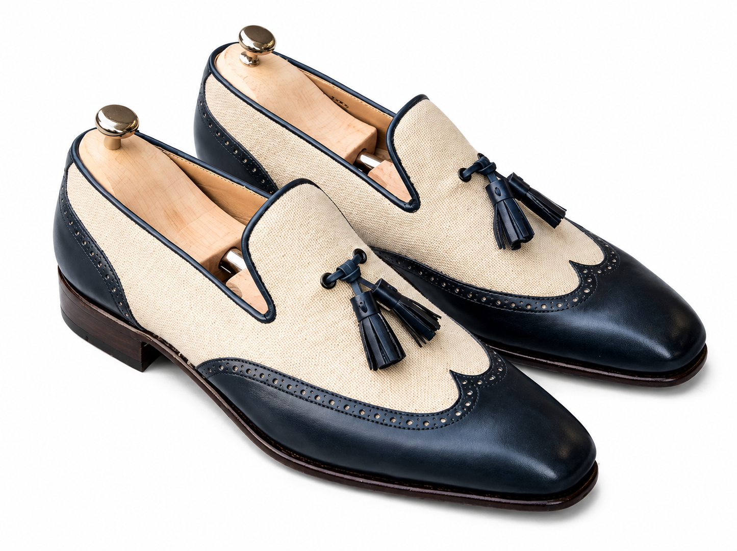 Stitch & Grain Navy & Beige Tassel Loafers