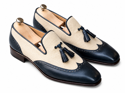 Stitch & Grain Navy & Beige Tassel Loafers
