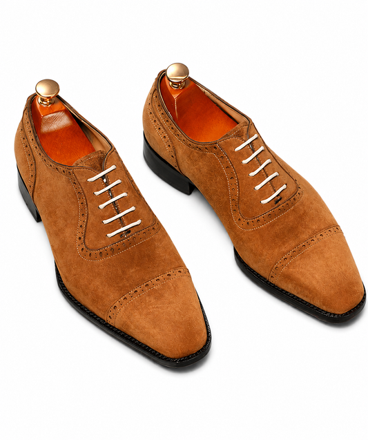 Stitch & Grain Tan Suede Cap-Toe Oxford Shoes