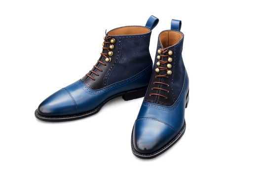 Stitch & Grain Navy Cap-Toe Heritage Boots – Handcrafted Suede & Leather Dress Boots